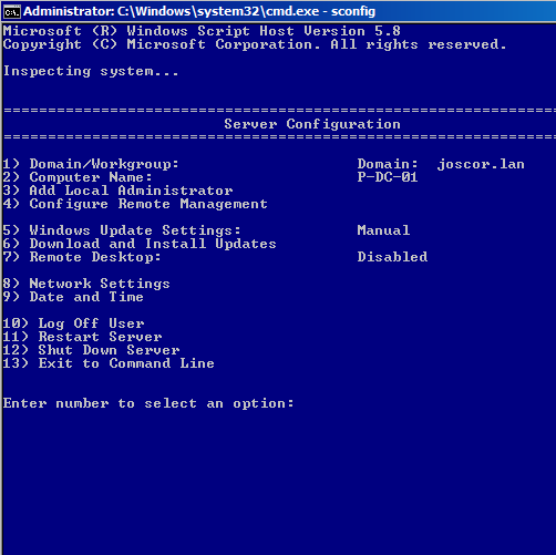 Using SConfig in Windows Server 2008 R2 Core