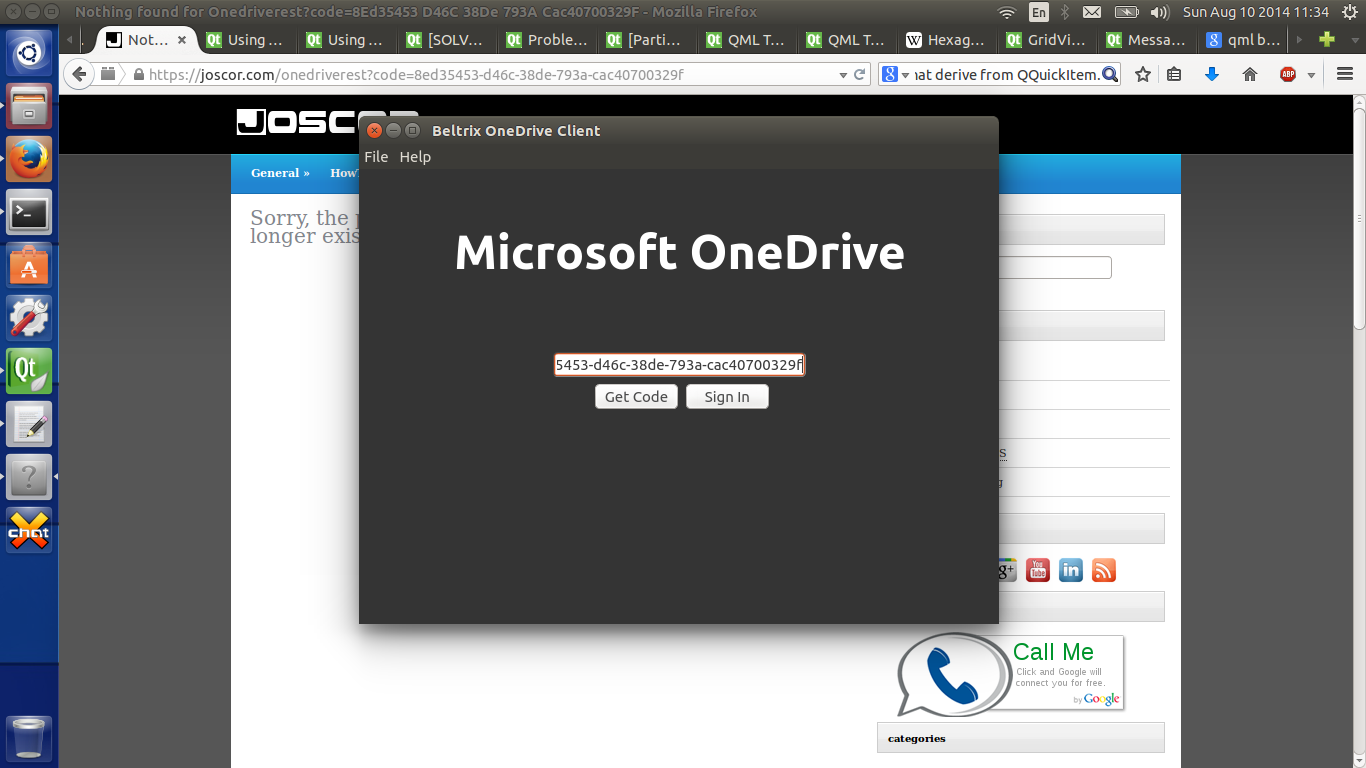 OneDrive Linux Client login screenshot